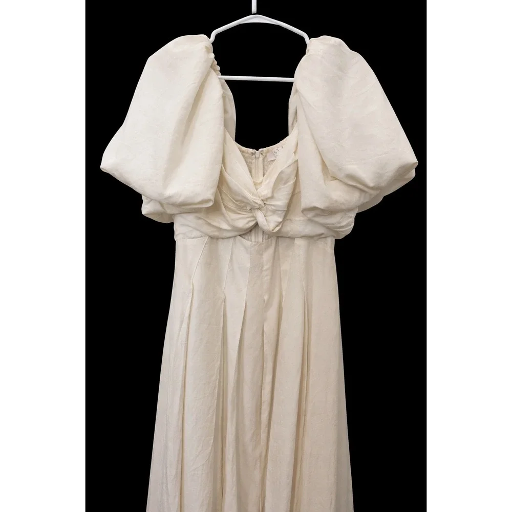 Revolve ASTR The Label Serilda Dress White Puff Sleeve Twist Front Midi Womens L - Picture 4 of 9